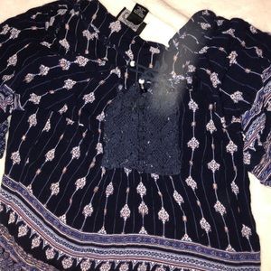 blue patterned blouse